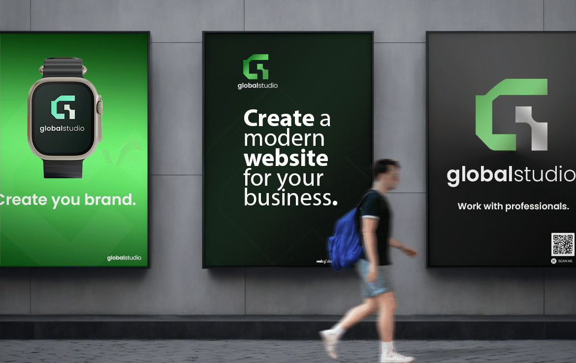 Die Markenidentität von Global Studio wurde mit größter Sorgfalt entwickelt, um unsere zentralen Werte und unsere Vision widerzuspiegeln. Der Prozess begann mit einer umfassenden Recherche und Analyse der Branchensituation, wobei wichtige Trends identifiziert und unsere Zielgruppe genau verstanden wurde.